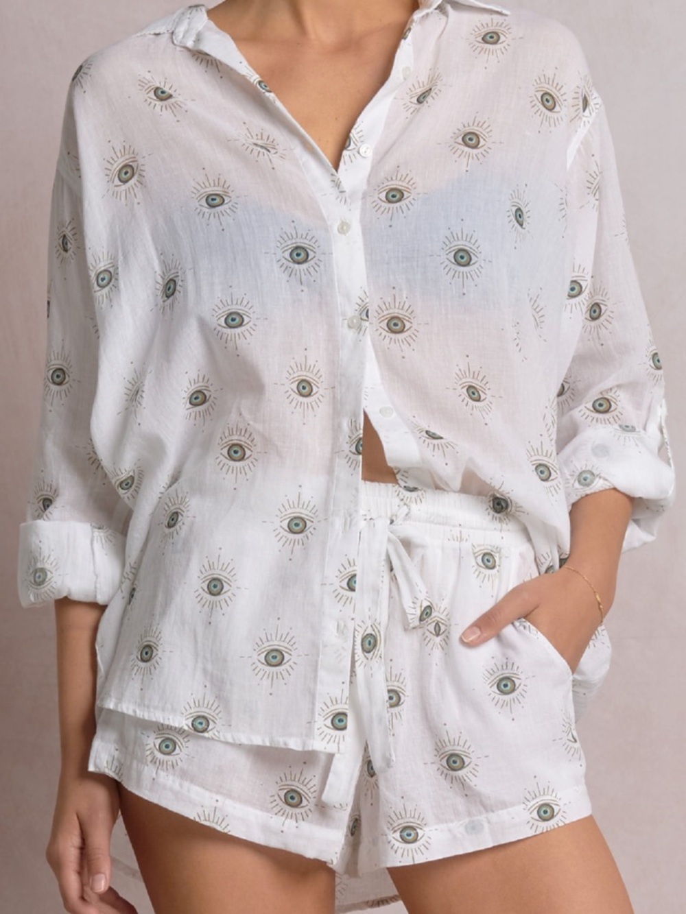 New w tags. Elan evil eye button down top. Swimsuit cover up